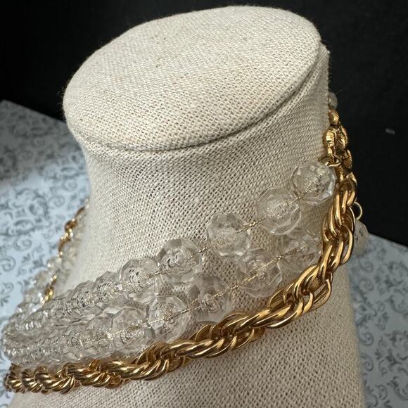Vintage Sarah Coventry Multi Strand Gold Chain Clear Bead Necklace - Picture 5 of 9